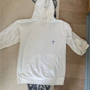 Cream Hoodie with Blue Cross